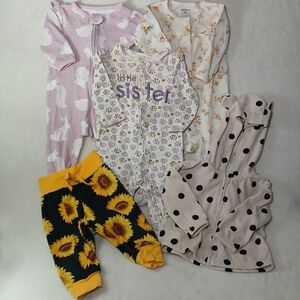 Baby Girl Clothes Lot 6-9 Months Footie Pajamas Pants Jacket 5 Items Good Used